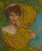 Edmond Aman-Jean, Jeune femme à l’écharpe jaune, vers 1901
